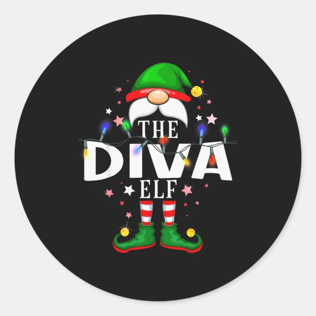 Adesivo Redondo The Diva Elf Christmas Family Pajama Party  (Frente)