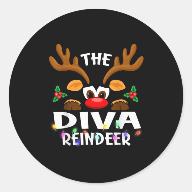 Adesivo Redondo The Diva Reindeer Christmas Men Women  (Frente)