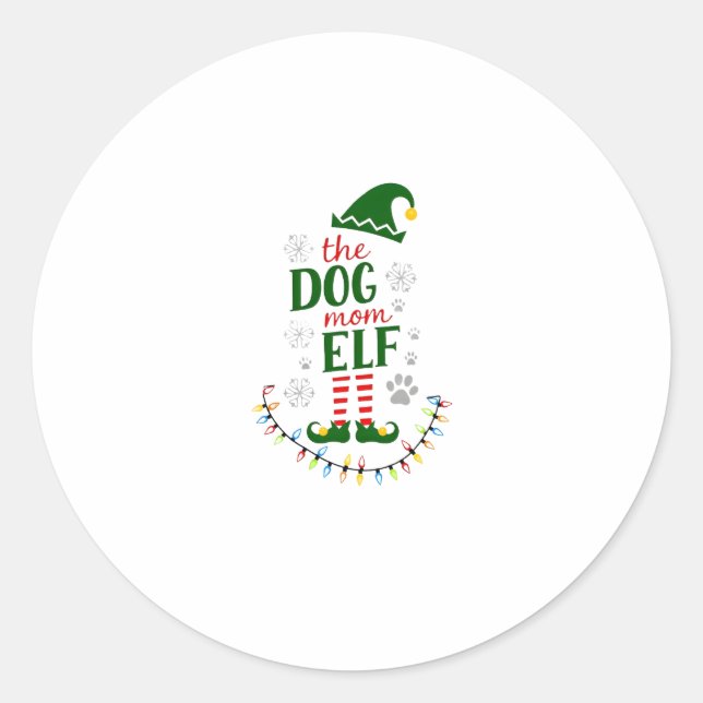 Adesivo Redondo The Dog Mom Elf Xmas Funny Dogs lover Christmas Do (Frente)