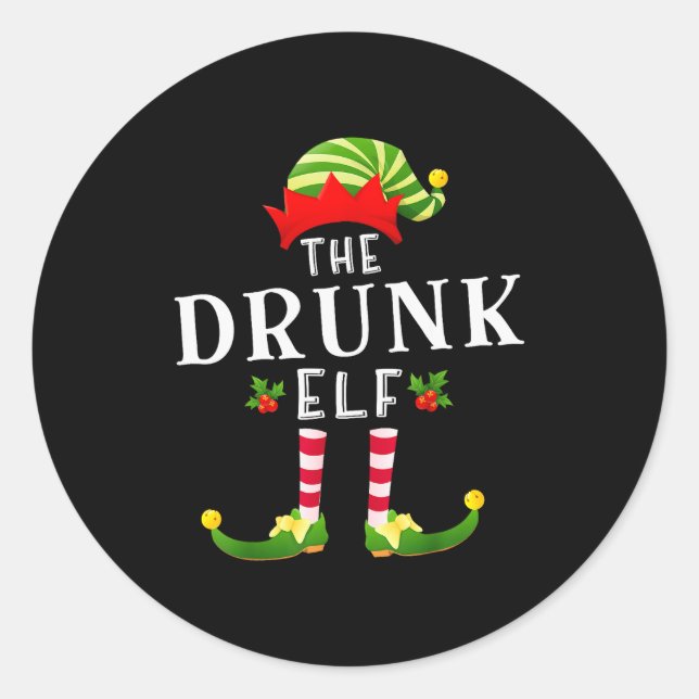 Adesivo Redondo The Drunk Elf Christmas Matching Pajama  (Frente)
