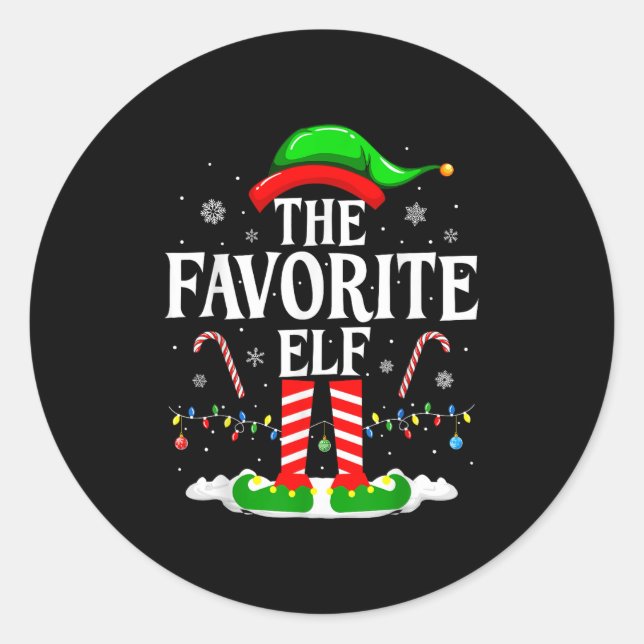Adesivo Redondo The Favorite Elf Funny Xmas Matching Family Christ (Frente)