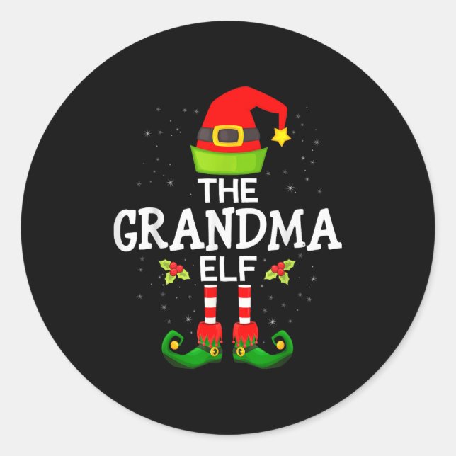 Adesivo Redondo The Grandma Elf Christmas Family Matching Pajama  (Frente)
