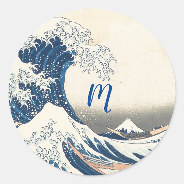 Adesivo Redondo The Great Wave - Japanese art (Frente)