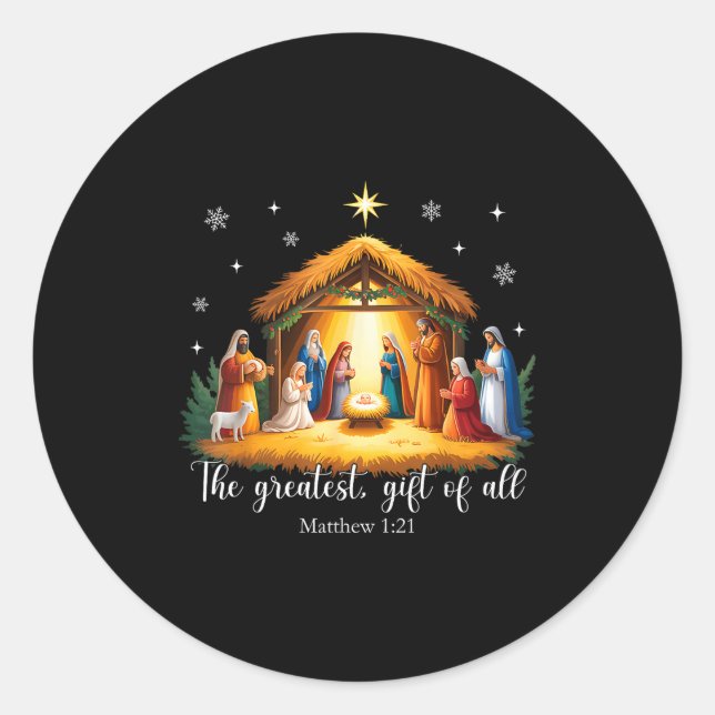 Adesivo Redondo The Greatest Gift For All Christmas Nativity Jesus (Frente)