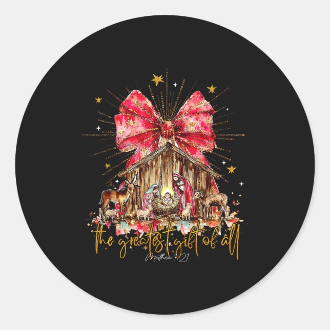 Adesivo Redondo The Greatest Gift For All Christmas Nativity Jesus (Frente)