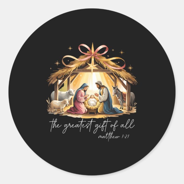 Adesivo Redondo The Greatest Gift Of All Christmas Jesus Christian (Frente)