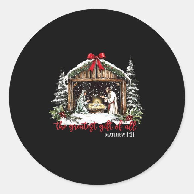 Adesivo Redondo The Greatest Gift Of All Jesus Baby Christian Xmas (Frente)