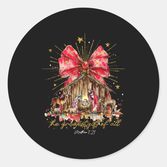 Adesivo Redondo The Greatest Gift Of All Jesus Christian Holiday C (Frente)