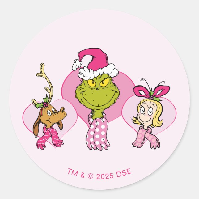 Adesivo Redondo The Grinch Crew in Pink Valentine's Portrait (Frente)