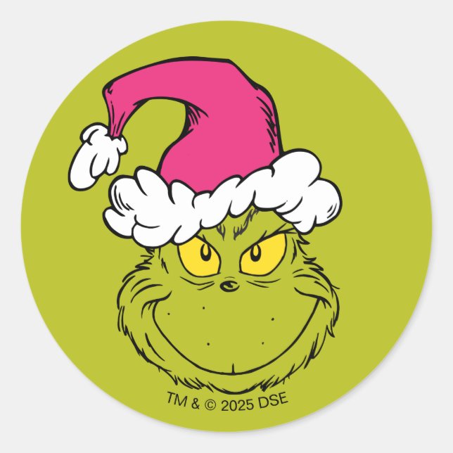 Adesivo Redondo The Grinch in Pink Santa Hat (Frente)