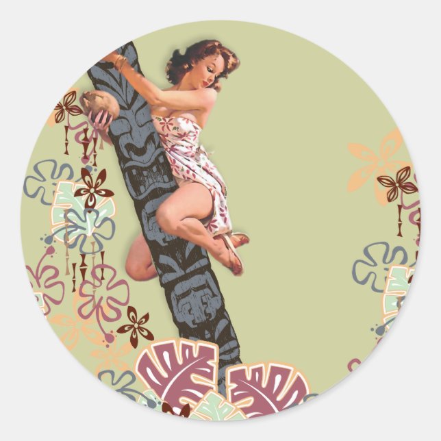 Adesivo Redondo The Kitsch Bitsch : Em Uma Árvore Tiki! (Frente)