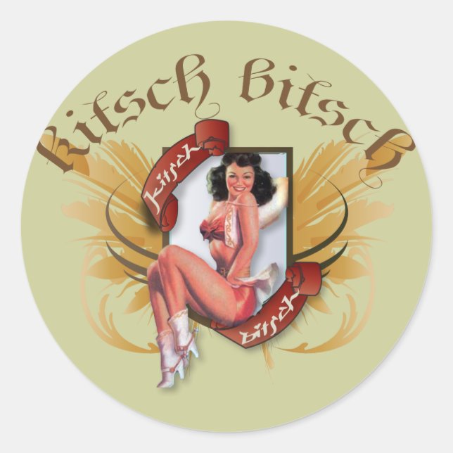 Adesivo Redondo The Kitsch Bitsch: Kowgirl Kitsch Tatuagem Pin-Up (Frente)