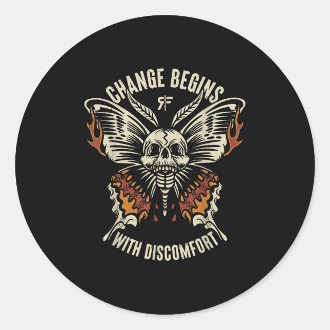 Adesivo Redondo The Marisa Butterfly Skull Change Begin With Disco (Frente)