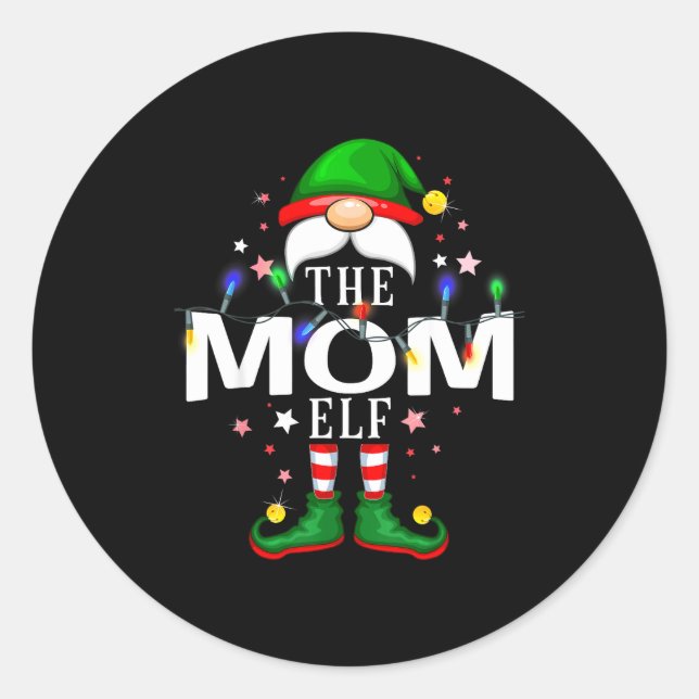 Adesivo Redondo The Mom Elf Christmas Family Pajama Party  (Frente)