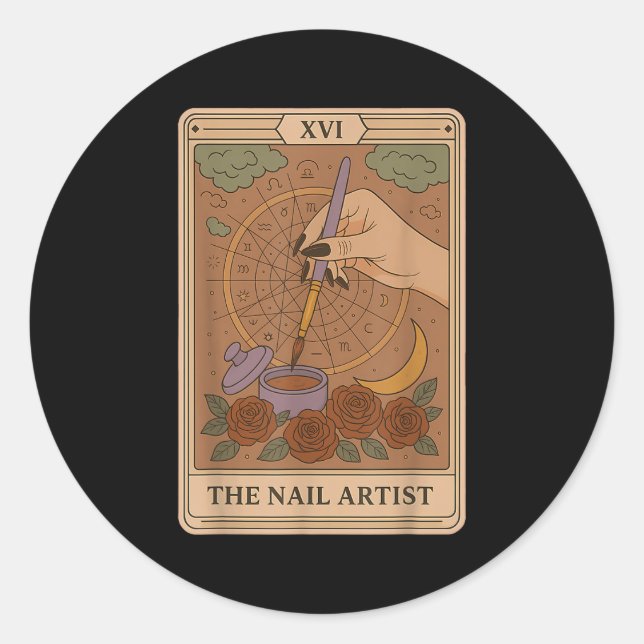 Adesivo Redondo The Nail Artist Tarot Card Mystical Nail Tech Zodi (Frente)
