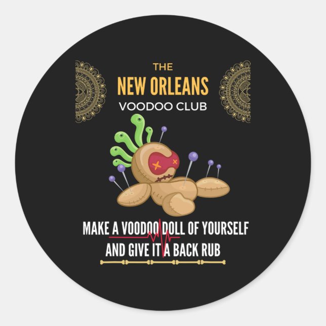 Adesivo Redondo The New Orleans Voodoo Club - Crazy, Insane  (Frente)