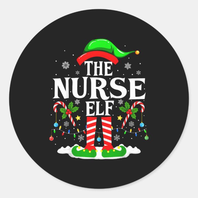 Adesivo Redondo The Nurse Elf Christmas Nursing Funny Rn Christmas (Frente)