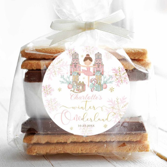 Adesivo Redondo The Nutcracker Ballet Blush Pink Winter Onederland (Criador carregado)