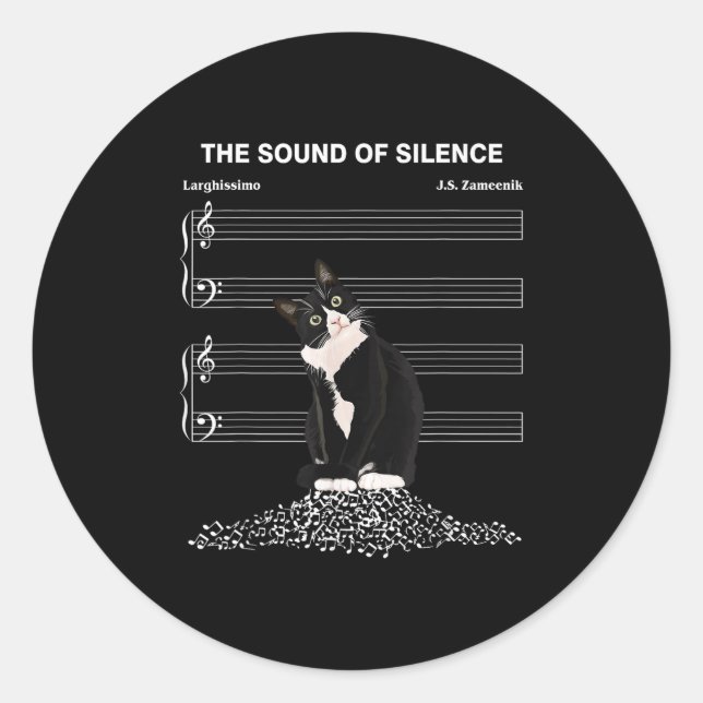 Adesivo Redondo The Sound Of Silence Music And Cats Lover  (Frente)