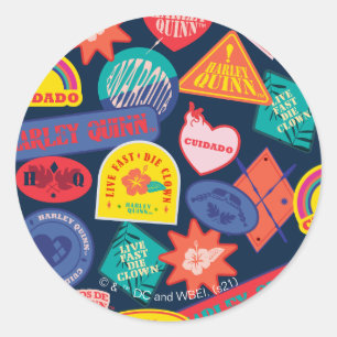 Adesivo Redondo The Suicide Squad   Harley Quinn Badge Pattern