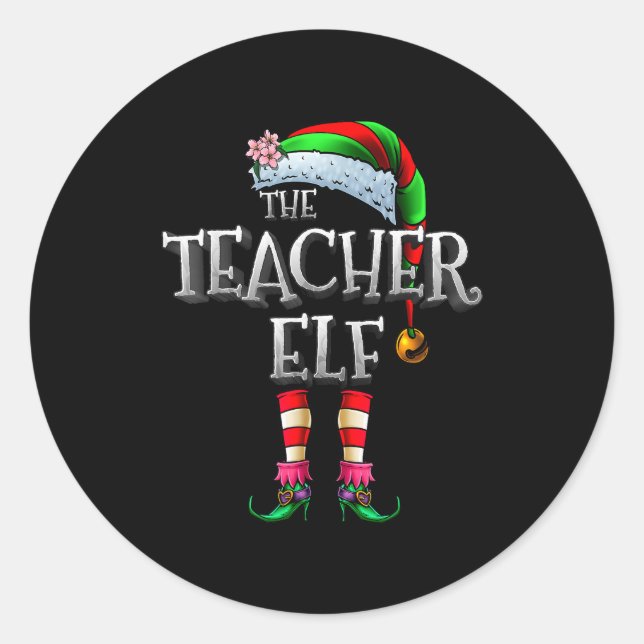 Adesivo Redondo The Teacher Elf Shirt Matching Family Funny Christ (Frente)