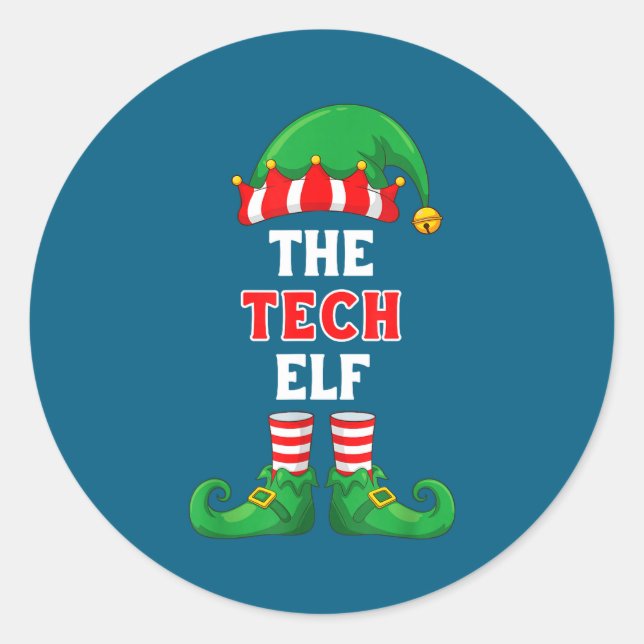 Adesivo Redondo The Tech Elf Shirt Christmas For It Guy Tech Suprt (Frente)