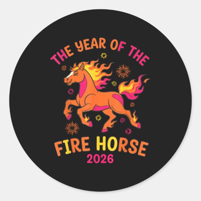 Adesivo Redondo The Year Of The Fire Horse 2026 Celebration Design (Frente)