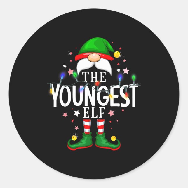 Adesivo Redondo The Youngest Elf Christmas Family Pajama Party  (Frente)