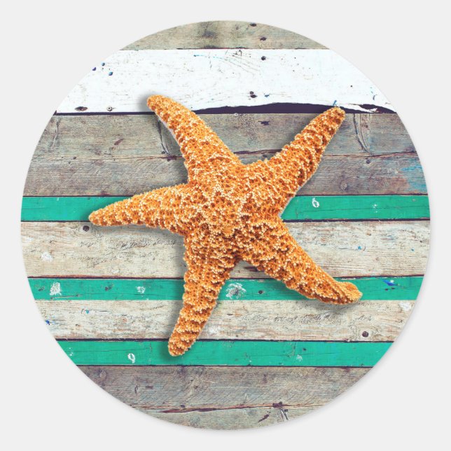 Adesivo Redondo Theme Starfish Rustic Casamento (Frente)