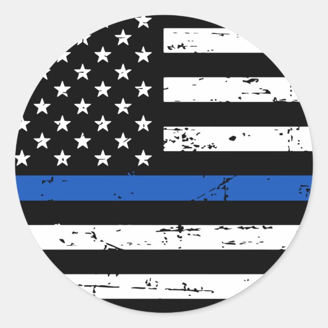 Adesivo Redondo Thin Blue Line American Flag Policial Clássico (Frente)