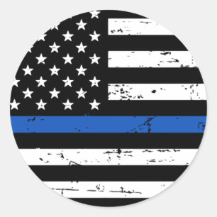 Adesivo Redondo Thin Blue Line American Flag Policial Clássico