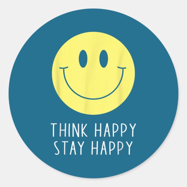 Adesivo Redondo Think Happy Stay Happy Motivation Quote Yellow Smi (Frente)