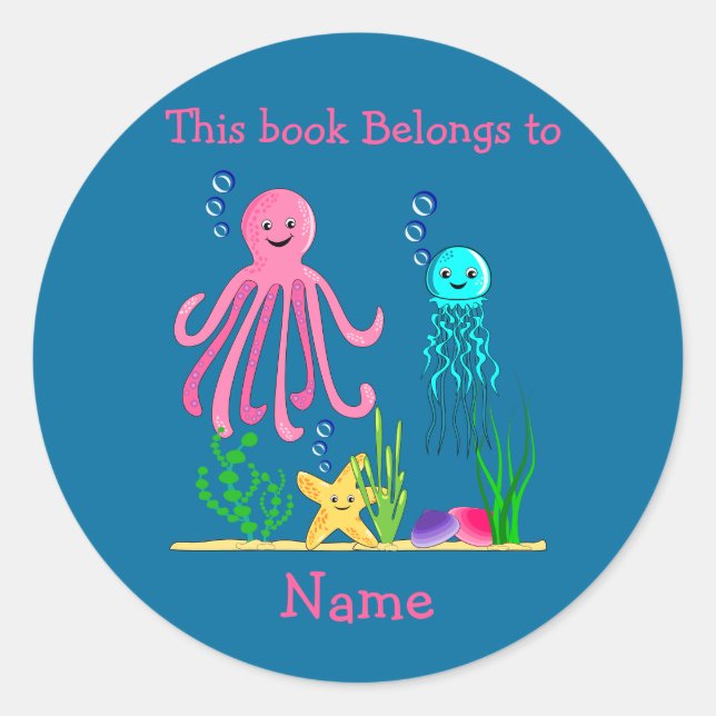 Adesivo Redondo This book belongs to.. Sticker (Frente)