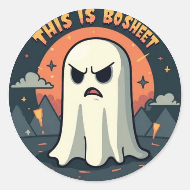 Adesivo Redondo This Is BoSheet: Grumpy Ghost Halloween  (Frente)