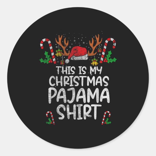 Adesivo Redondo This Is My Christmas Pajama Funny Xmas Pjs Men Wom (Frente)