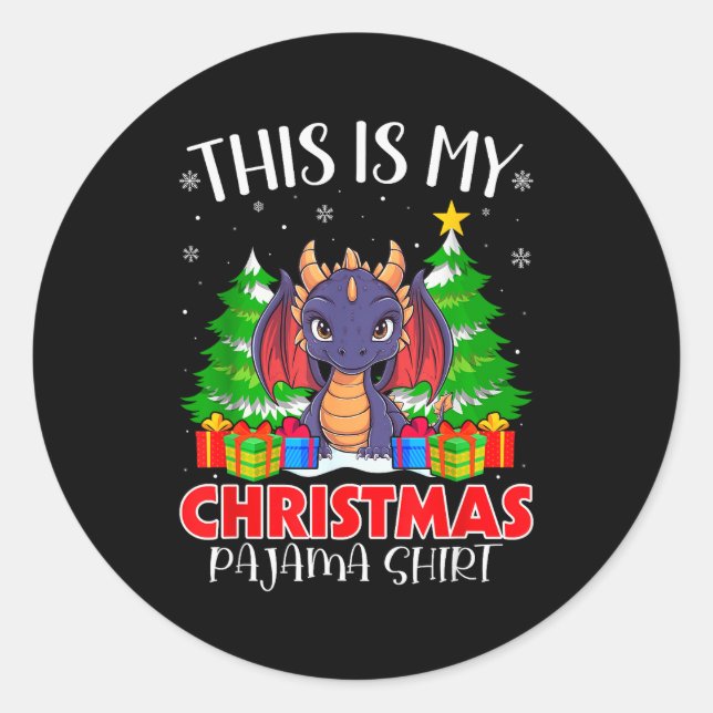 Adesivo Redondo This Is My Christmas Pajama Shirt Dragon Xmas Pjs  (Frente)