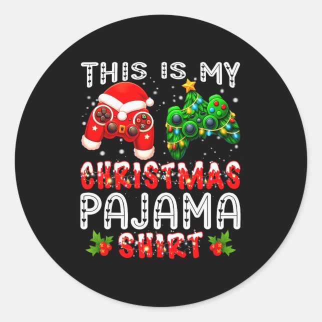Adesivo Redondo This Is My Christmas Pajama Shirts Controller Pjs  (Frente)