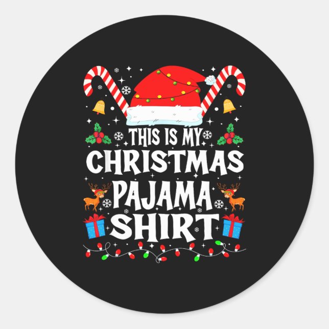 Adesivo Redondo This Is My Christmas Pajama Xmas Pjs Men Women Fun (Frente)