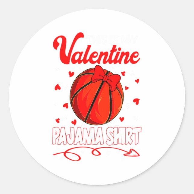 Adesivo Redondo This Is My Valentines Basketball Pajama For Kids B (Frente)