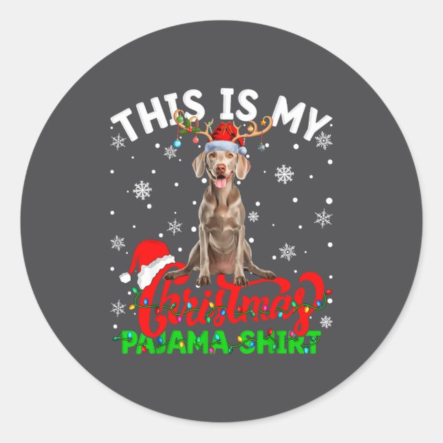Adesivo Redondo This Is My Weimaraner Dog Ugly Christmas Pajama Sw (Frente)