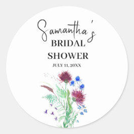 Adesivo Redondo Thiste Purple Flowers Scottish Boho Chá de panela