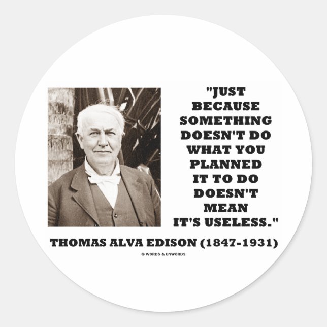 Adesivo Redondo Thomas Edison não significa sua citação inútil (Frente)