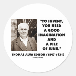 Adesivo Redondo Thomas Edison para inventar a pilha da imaginaçã