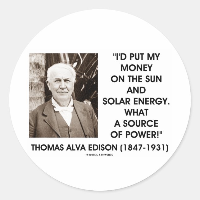Adesivo Redondo Thomas Edison Sun Energia Solar Fonte De Energia (Frente)