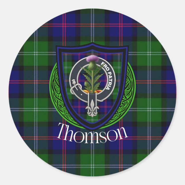 Adesivo Redondo Thomson Scottish Clan Tartan & Crest (Frente)
