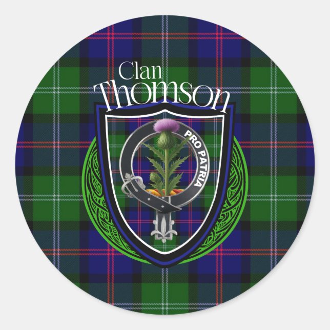 Adesivo Redondo Thomson Scottish Clan Tartan & Crest (Frente)