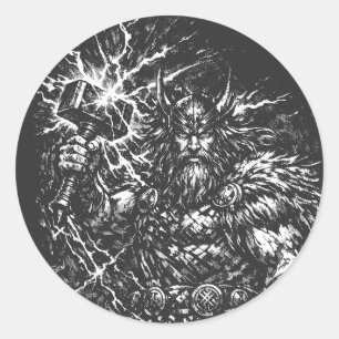Adesivo Redondo Thor — Deus do Trovão Castigado pela Tempestade