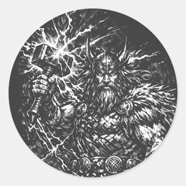 Adesivo Redondo Thor — Deus do Trovão Castigado pela Tempestade (Frente)