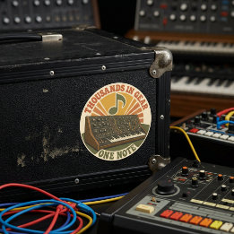 Adesivo Redondo Thousands in Gear, One Note – Lustiger Synth Nerd