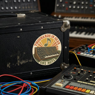 Adesivo Redondo Thousands in Gear, One Note – Lustiger Synth Nerd